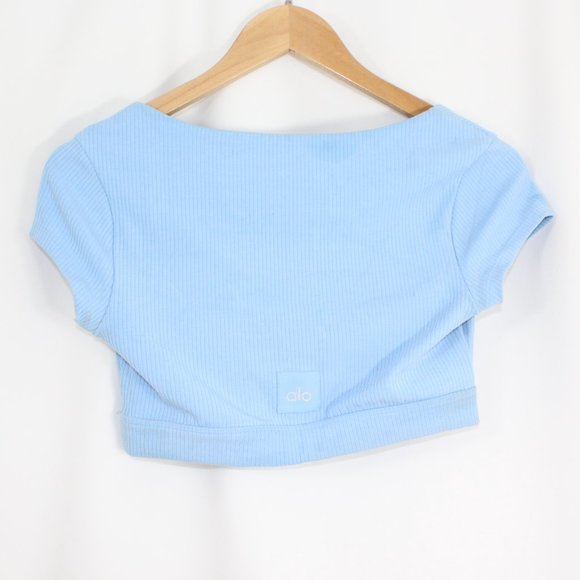 Alo Yoga Blissful Henley Bra Top Blue Skies Small - Picture 5 of 5